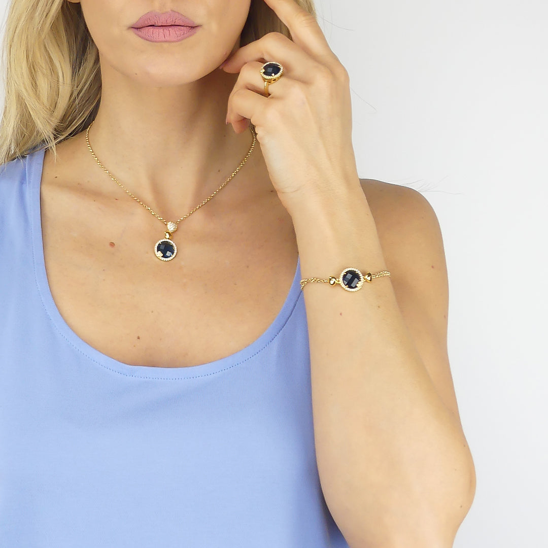 BOCCADAMO Bracciale Donna Dorato Sharada con Cristallo Blu Montana e Zirconi Bianchi