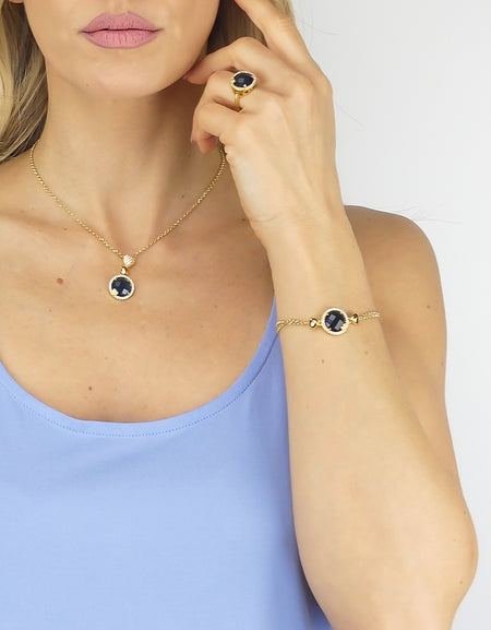 BOCCADAMO Bracciale Donna Dorato Sharada con Cristallo Blu Montana e Zirconi Bianchi