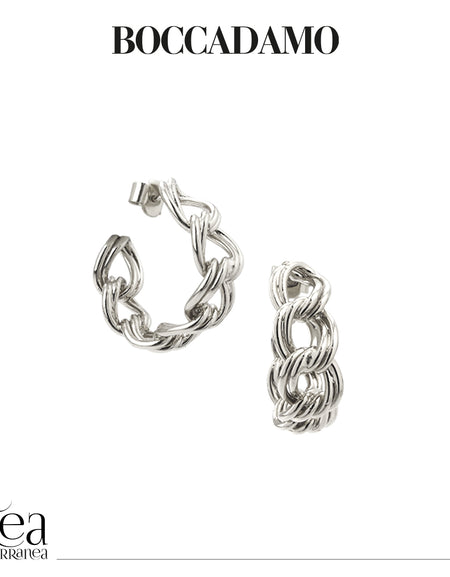 Orecchini donna BOCCADAMO My Chain mezzaluna maglia grumetta doppia color argento