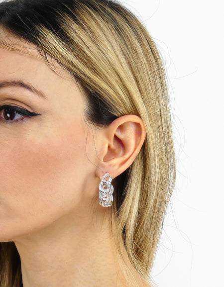 Orecchini donna BOCCADAMO My Chain mezzaluna maglia grumetta doppia color argento