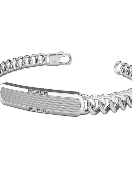 Bracciale Uomo BOCCADAMO MAN con piastrina rigata in Acciaio e zirconi bianchi