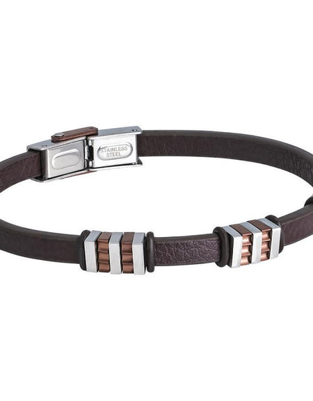 Bracciale Uomo BOCCADAMO MAN pelle marrone con inserti in Pvd rosato