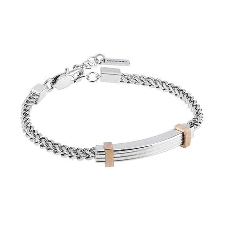 Bracciale uomo BOCCADAMO MAN in acciaio con maglie intrecciate e piastrina e oro rosa