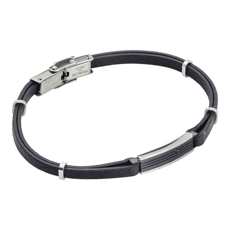 Bracciale Uomo BOCCADAMO MAN in semilpelle naturale nera e zircone