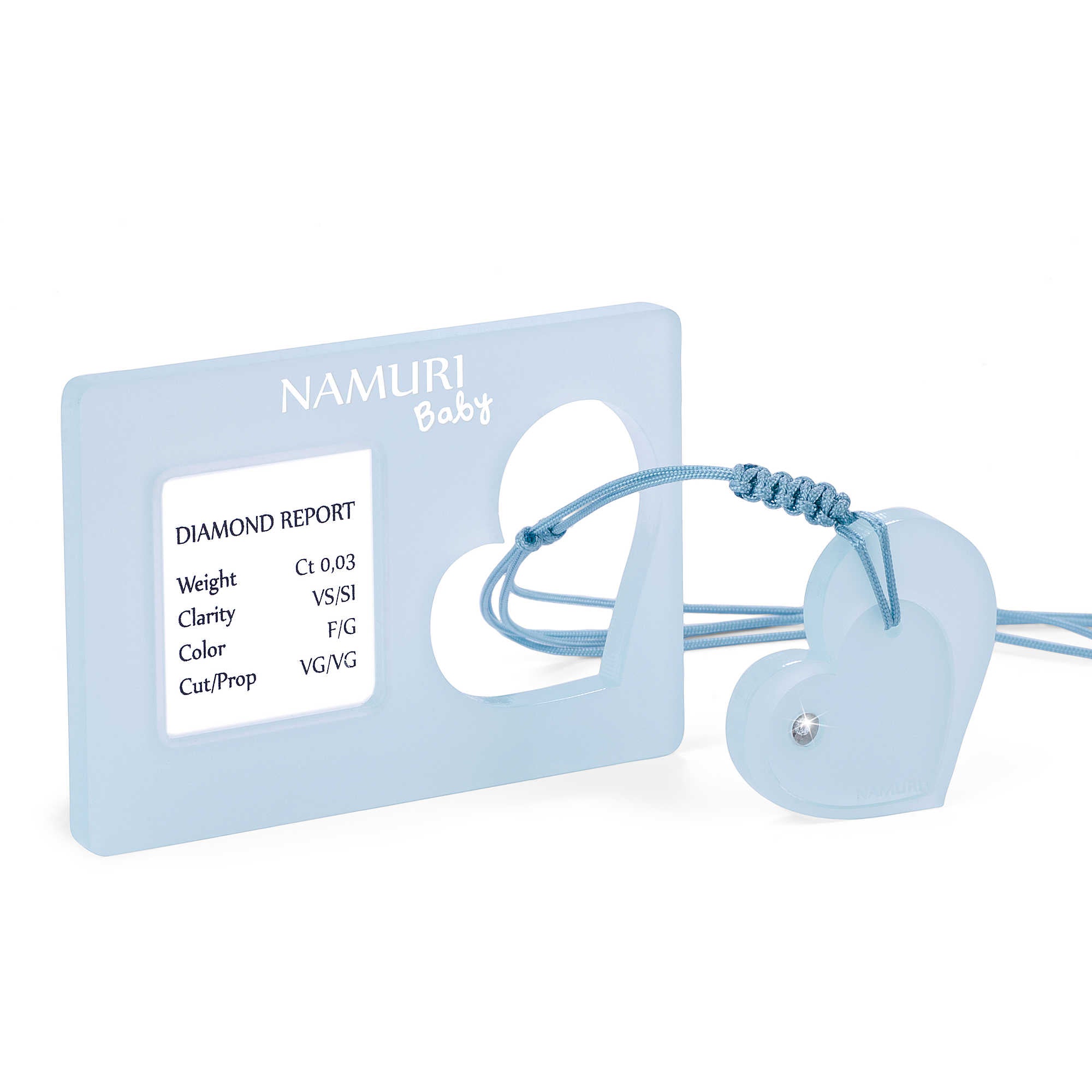 NAMURI BABY Cofanetto Blister Ciondolo Cuore Azzurro con Diamante