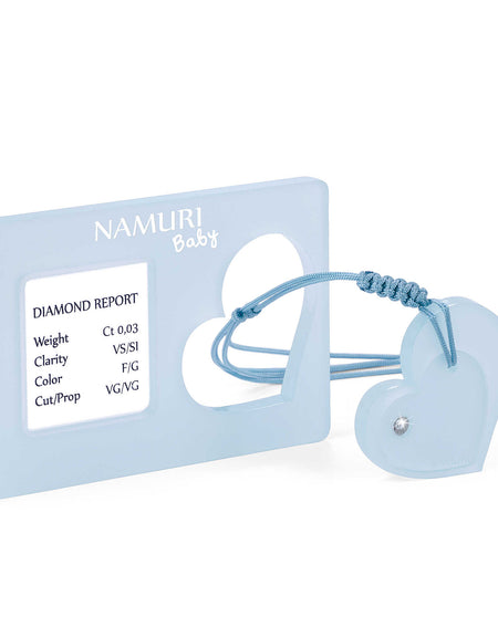 NAMURI BABY Cofanetto Blister Ciondolo Cuore Azzurro con Diamante 0.03ct