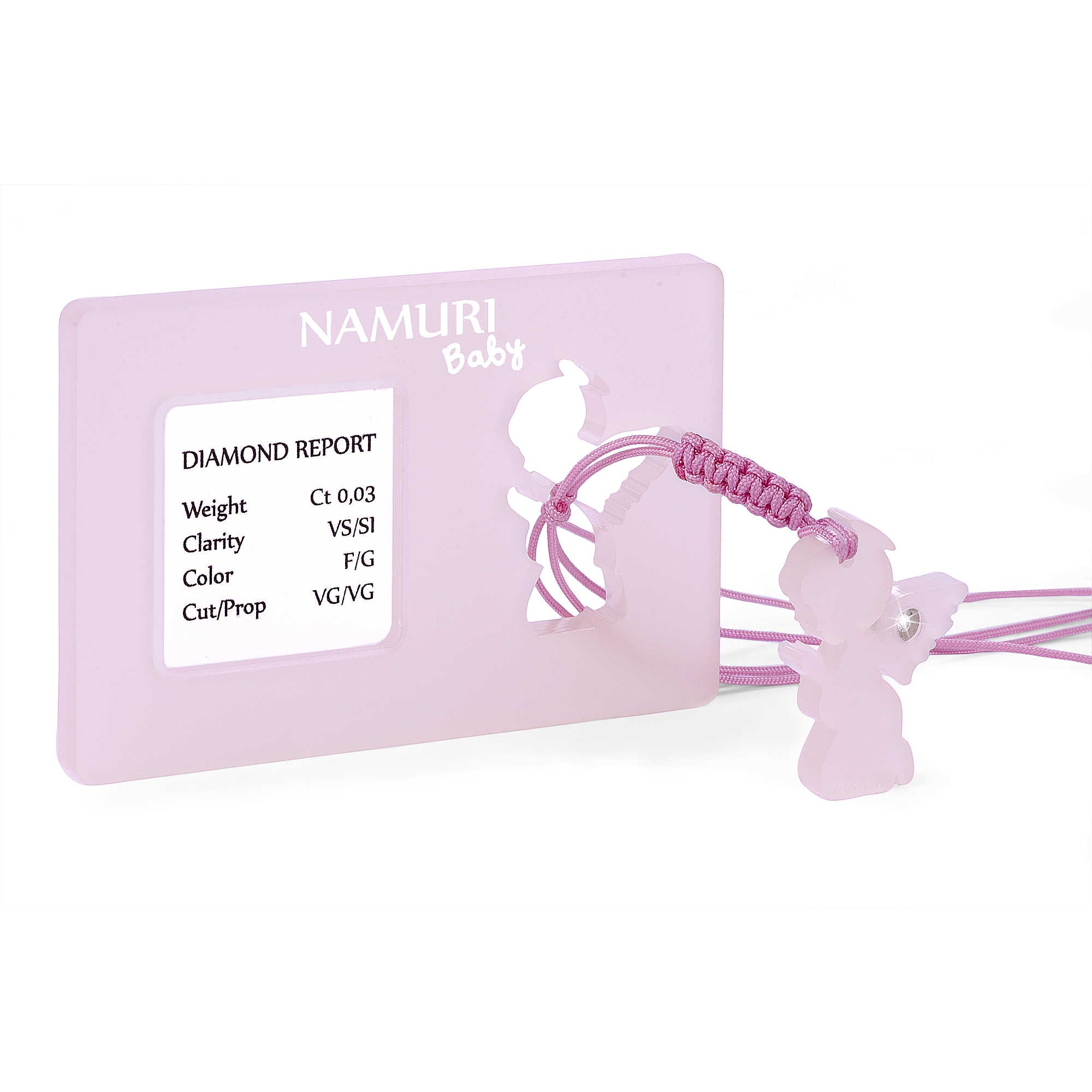 NAMURI BABY Cofanetto Blister Ciondolo Angelo Rosa con Diamante 0.03ct