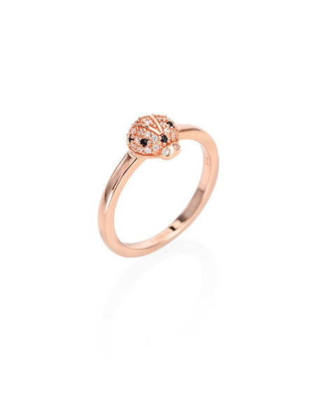 Anello AMEN Donna Coccinella Rosè e Zirconi Bianchi e Neri