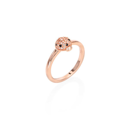 Anello AMEN Donna Coccinella Rosè e Zirconi Bianchi e Neri