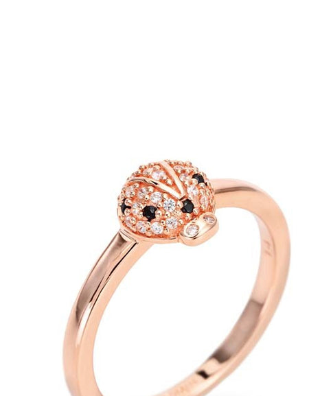 Anello AMEN Donna Coccinella Rosè e Zirconi Bianchi e Neri