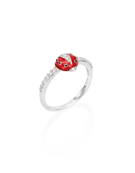 Anello Donna AMEN Coccinella Smaltata e Zirconi Bianchi Argento 925