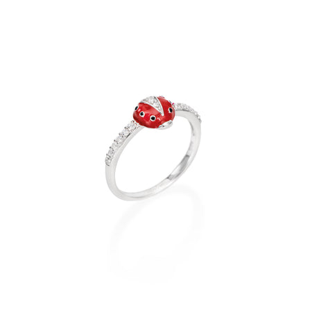 Anello Donna AMEN Coccinella Smaltata e Zirconi Bianchi Argento 925