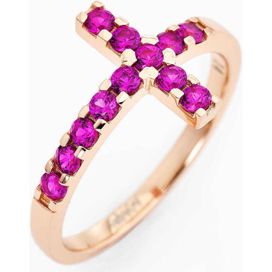 AMEN Anello Donna Croce Rosè con Zirconi Rosa