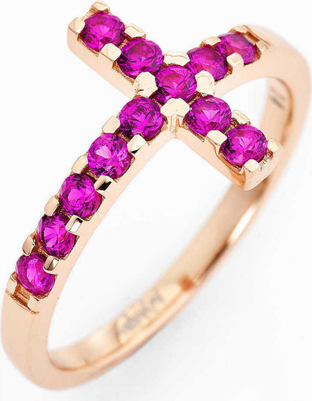 AMEN Anello Donna Croce Rosè con Zirconi Rosa