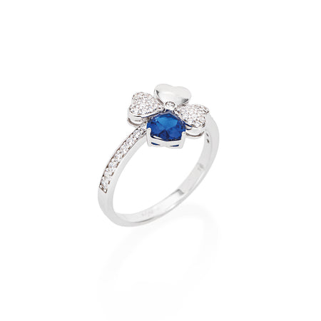 Anello Donna AMEN Quadricuore Rodio e Zirconi Bianchi e Blu Argento 925