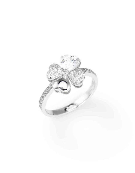 Anello Donna AMEN Quadricuore Rodio e Zirconi Bianchi Argento 925