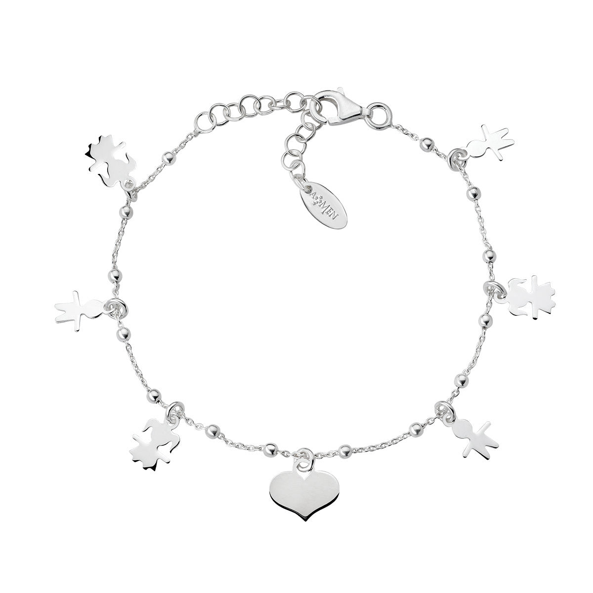 AMEN Bracciale Donna i Bobolini con Pendente Cuore Bimba e Bimbo