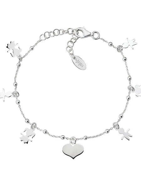 AMEN Bracciale Donna i Bobolini con Pendente Cuore Bimba e Bimbo