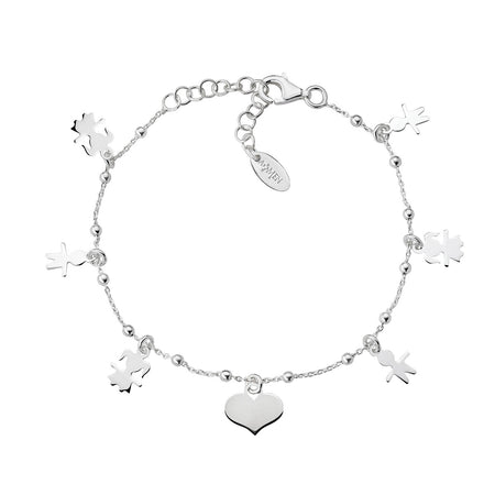 AMEN Bracciale Donna i Bobolini con Pendente Cuore Bimba e Bimbo