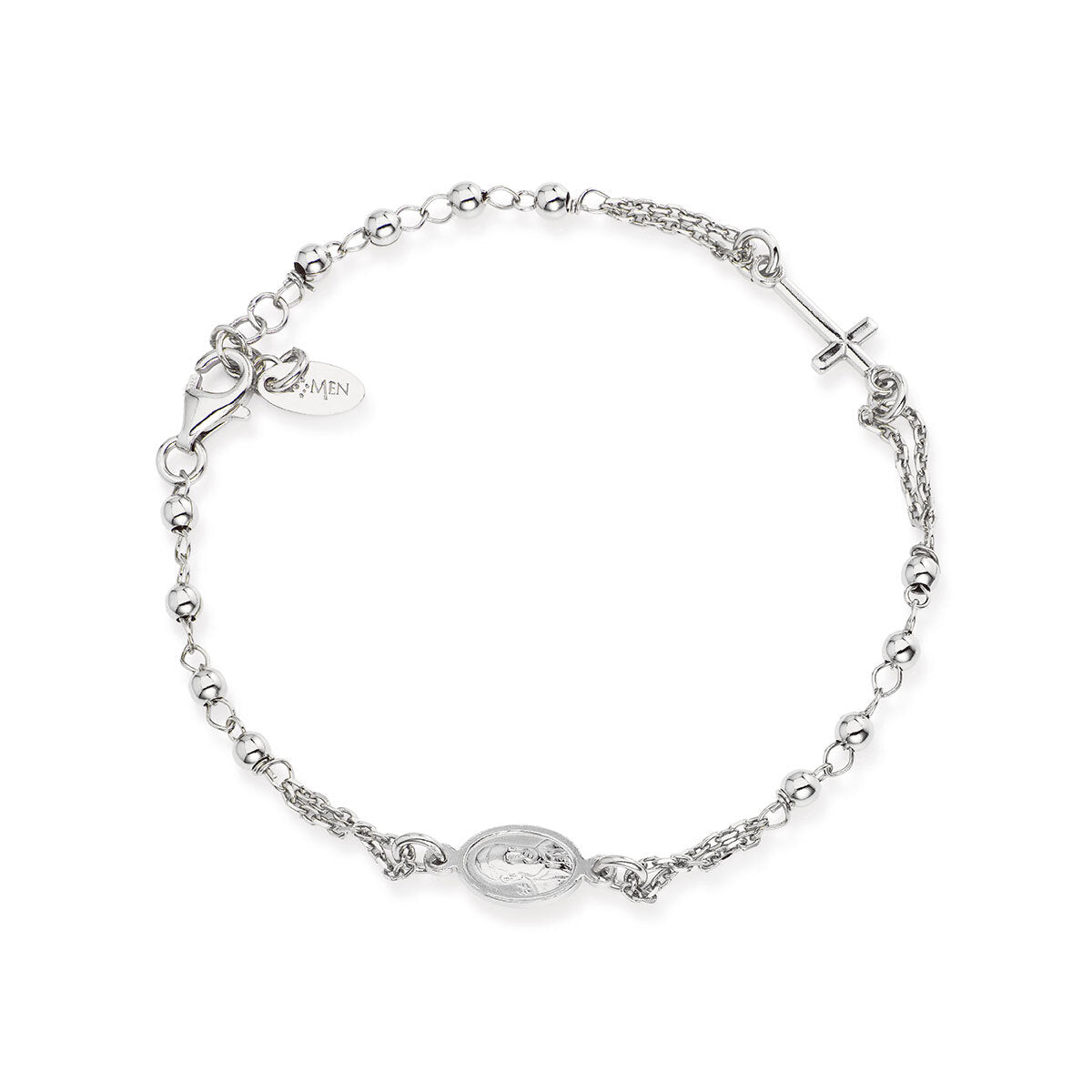 AMEN Bracciale Unisex Rosario Classico Rodiato in Argento 925