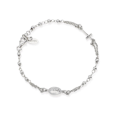 AMEN Bracciale Unisex Rosario Classico Rodiato in Argento 925