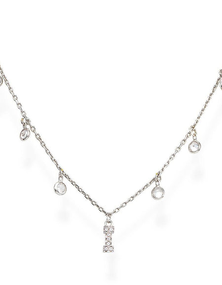 AMEN Collana Donna Lettera I con Zirconi Bianchi Pendenti