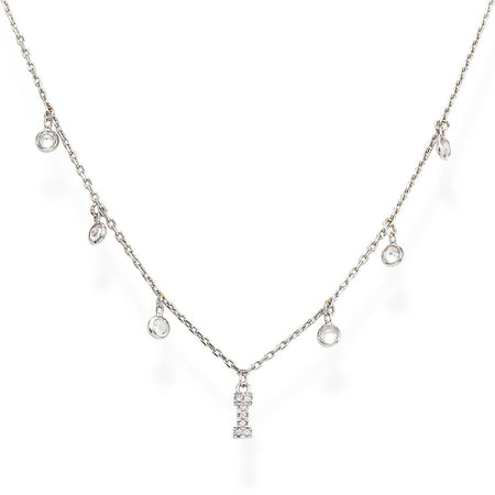 AMEN Collana Donna Lettera I con Zirconi Bianchi Pendenti