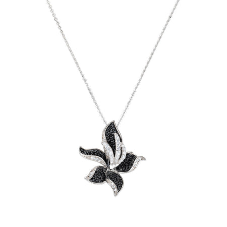 Amen Collana Donna Orchidea in Argento 925 Zirconi Bianchi e Neri