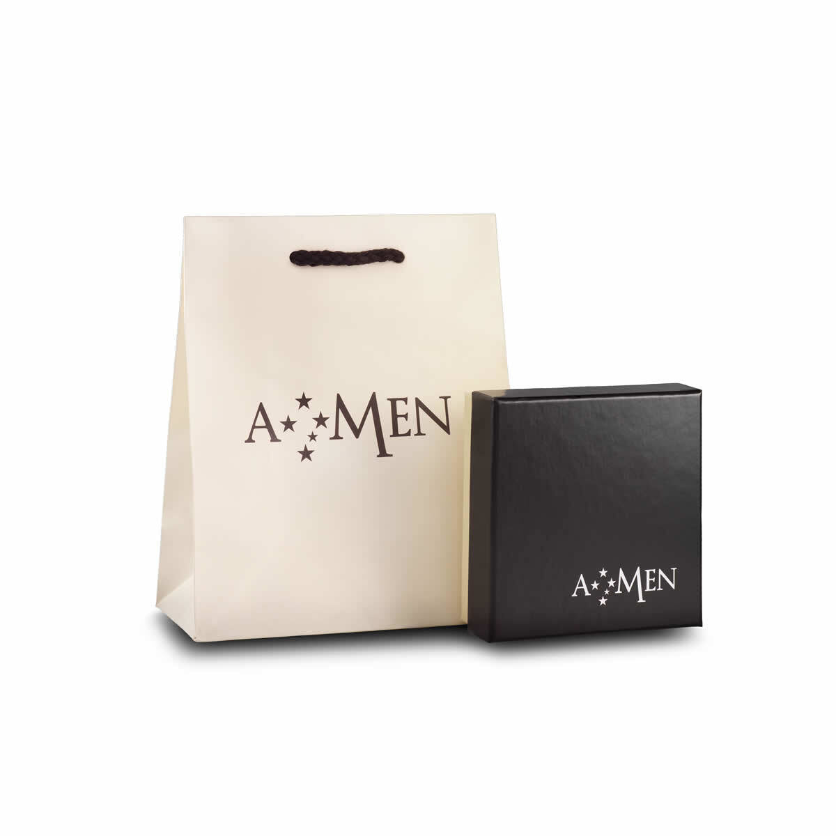 AMEN Collana Rosario Classico Rodiato Diamantato grani 3mm Argento 925