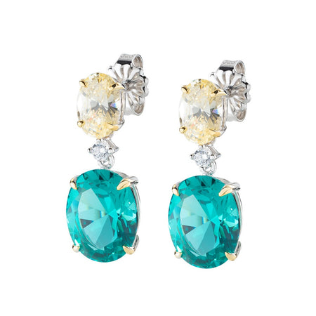 Amen Orecchini Donna Cocktail Zirconi Smeraldo e Limone in Argento 925