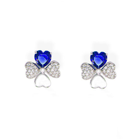 Orecchini Donna AMEN Quadricuore piccoli Rodio e Zirconi Bianchi e Blu in Argento 925