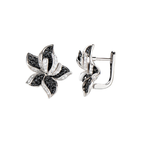 Amen Orecchini Donna Orchidea in Argento 925 Zirconi Bianchi e Neri