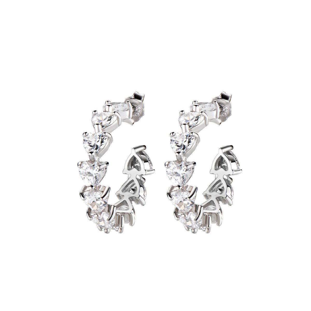 Amen Orecchini Donna Tennis Cuori Zirconi Bianchi in Argento 925
