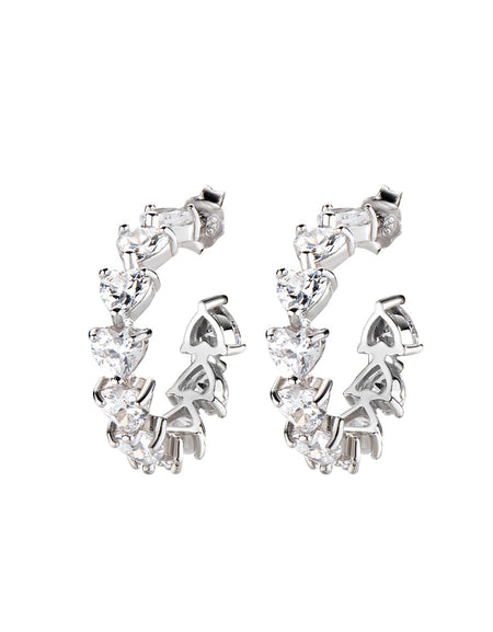 Amen Orecchini Donna Tennis Cuori Zirconi Bianchi in Argento 925