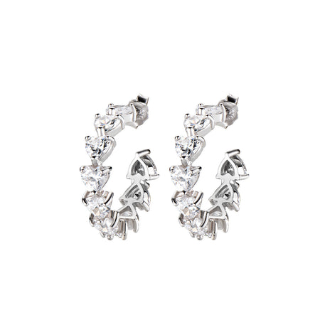 Amen Orecchini Donna Tennis Cuori Zirconi Bianchi in Argento 925
