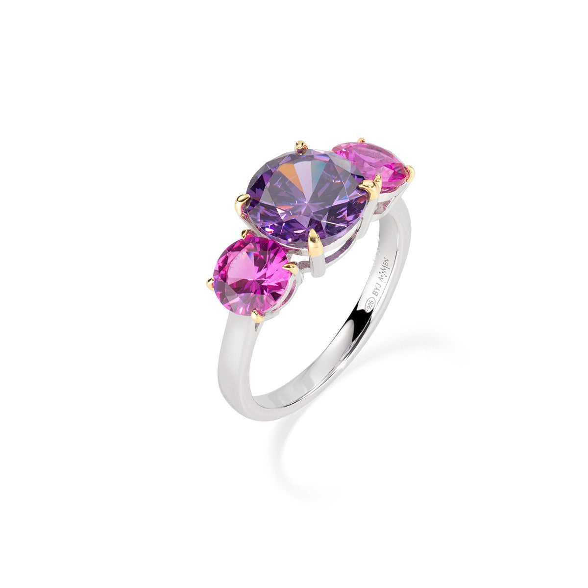 AMEN Anello Donna "Cocktail" in Argento 925 Zirconi Viola e Fucsia