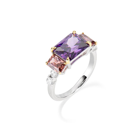 AMEN Anello Donna "Cocktail" in Argento 925 Zirconi Viola, Brown e Bianchi