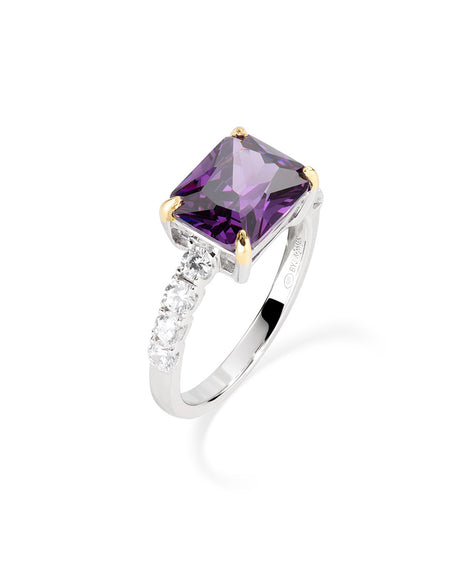 AMEN Anello Donna "Cocktail" in Argento 925 Zirconi Bianchi e Viola