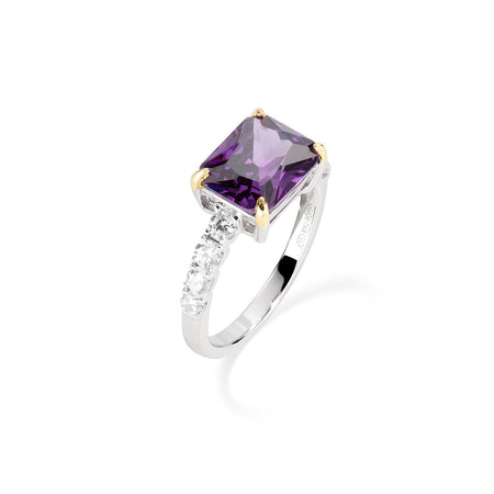 AMEN Anello Donna "Cocktail" in Argento 925 Zirconi Bianchi e Viola