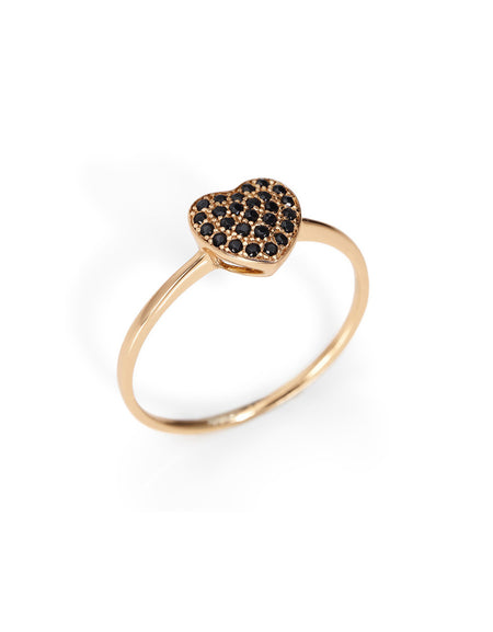 AMEN Anello Donna Cuore Rosè con Zirconi Neri