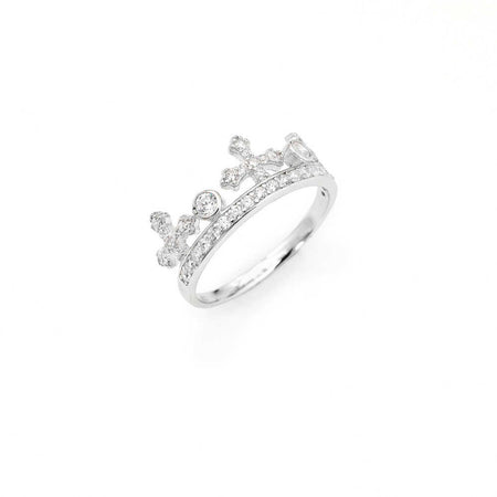 AMEN Anello Donna Corona con Zirconi Bianchi