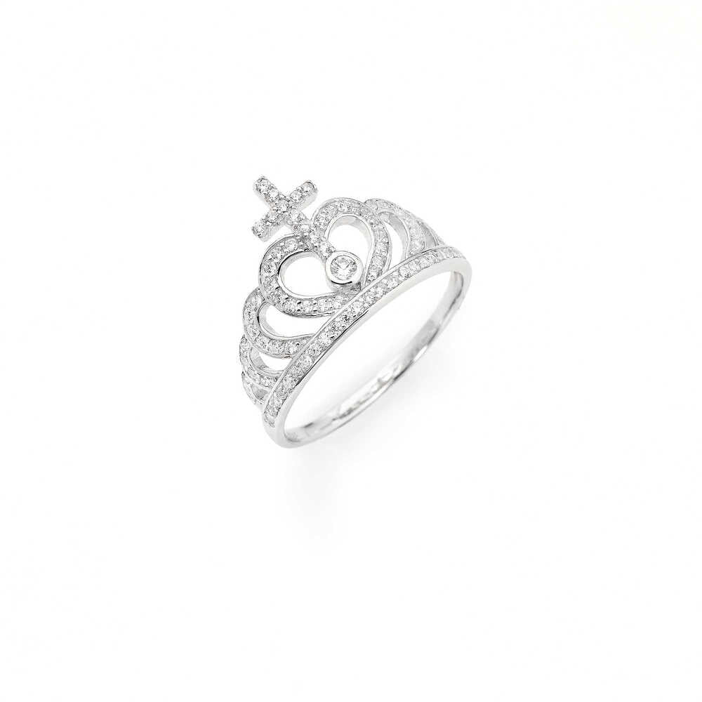 AMEN Anello Donna Corona con Zirconi Bianchi