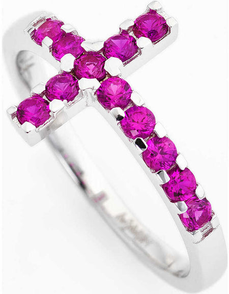AMEN Anello Donna Croce con Zirconi Fucsia