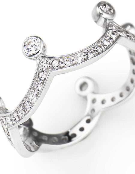 AMEN Anello Donna Corona con Zirconi Bianchi
