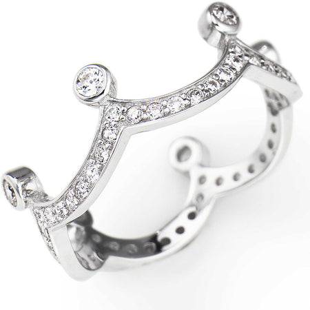 AMEN Anello Donna Corona con Zirconi Bianchi