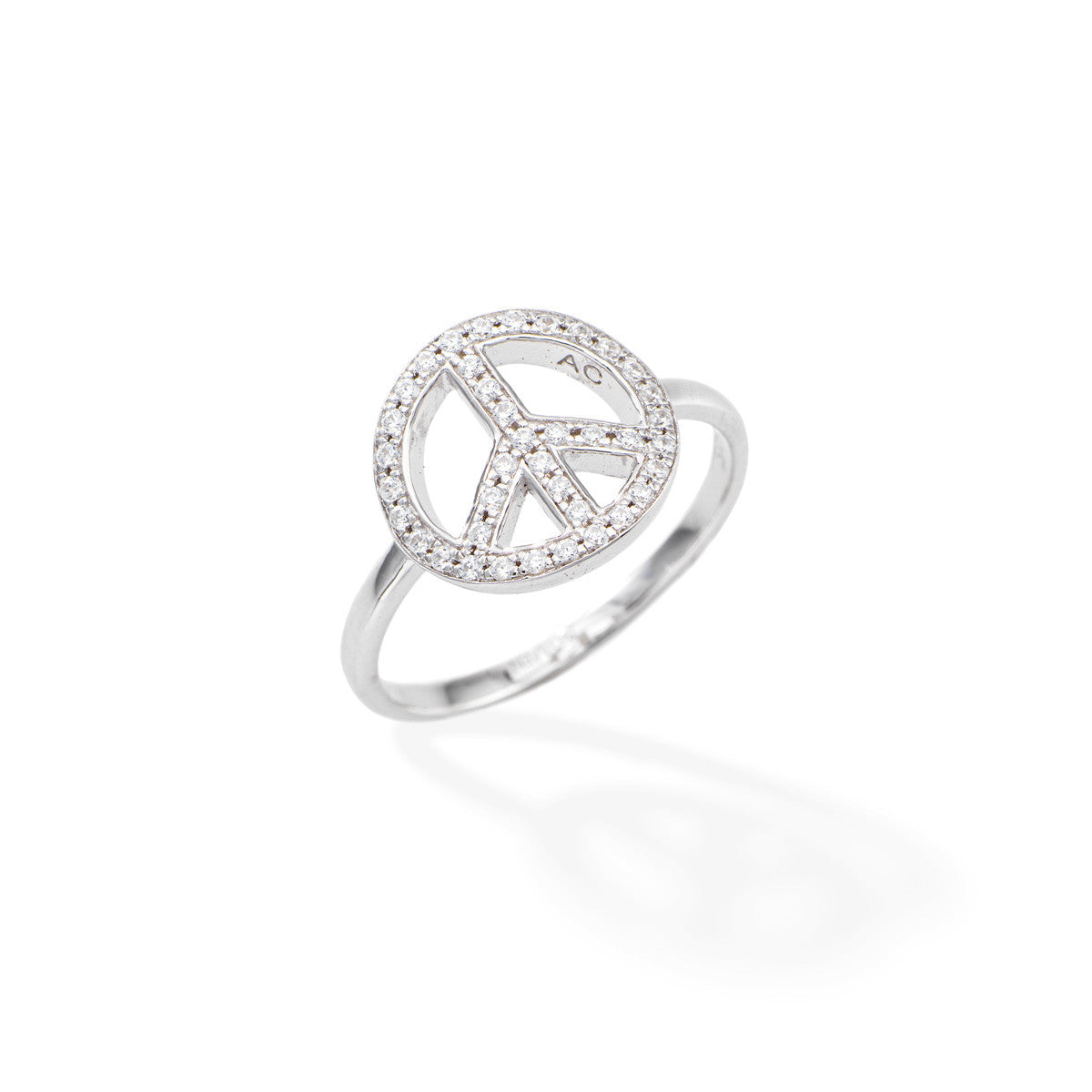 AMEN Anello Donna Simbolo della Pace con Zirconi Bianchi