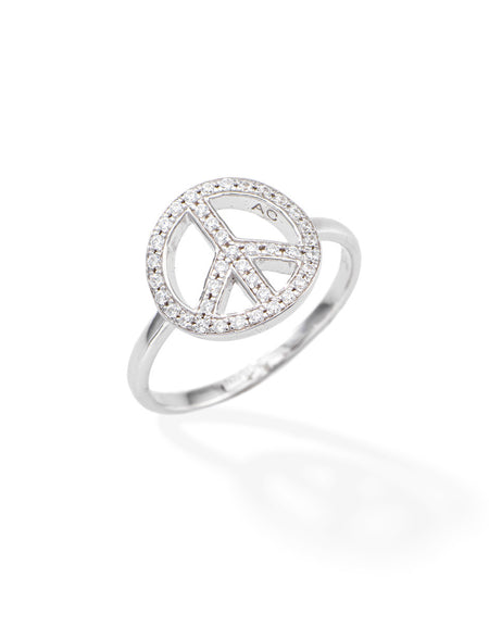 AMEN Anello Donna Simbolo della Pace con Zirconi Bianchi