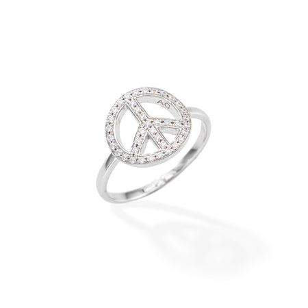 AMEN Anello Donna Simbolo della Pace con Zirconi Bianchi