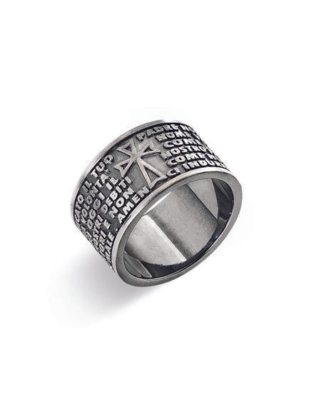 AMEN Anello Unisex a Fascia "Padre Nostro" in Argento 925 brunito