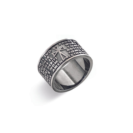 AMEN Anello Unisex a Fascia "Padre Nostro" in Argento 925 brunito
